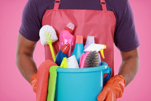 Cleaning team sorting recyclable items for an end of tenancy property in London