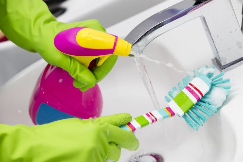 Deep carpet cleaning equipment in a flat with stair access