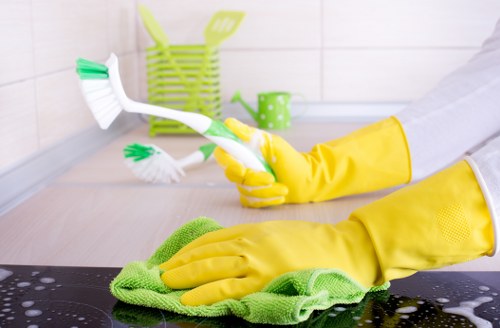 Detailed kitchen end of tenancy clean with attention to cupboards, surfaces, and appliances
